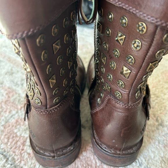 UGG Brown Leather Studded Motorcycle Boots - Picture 7 of 9